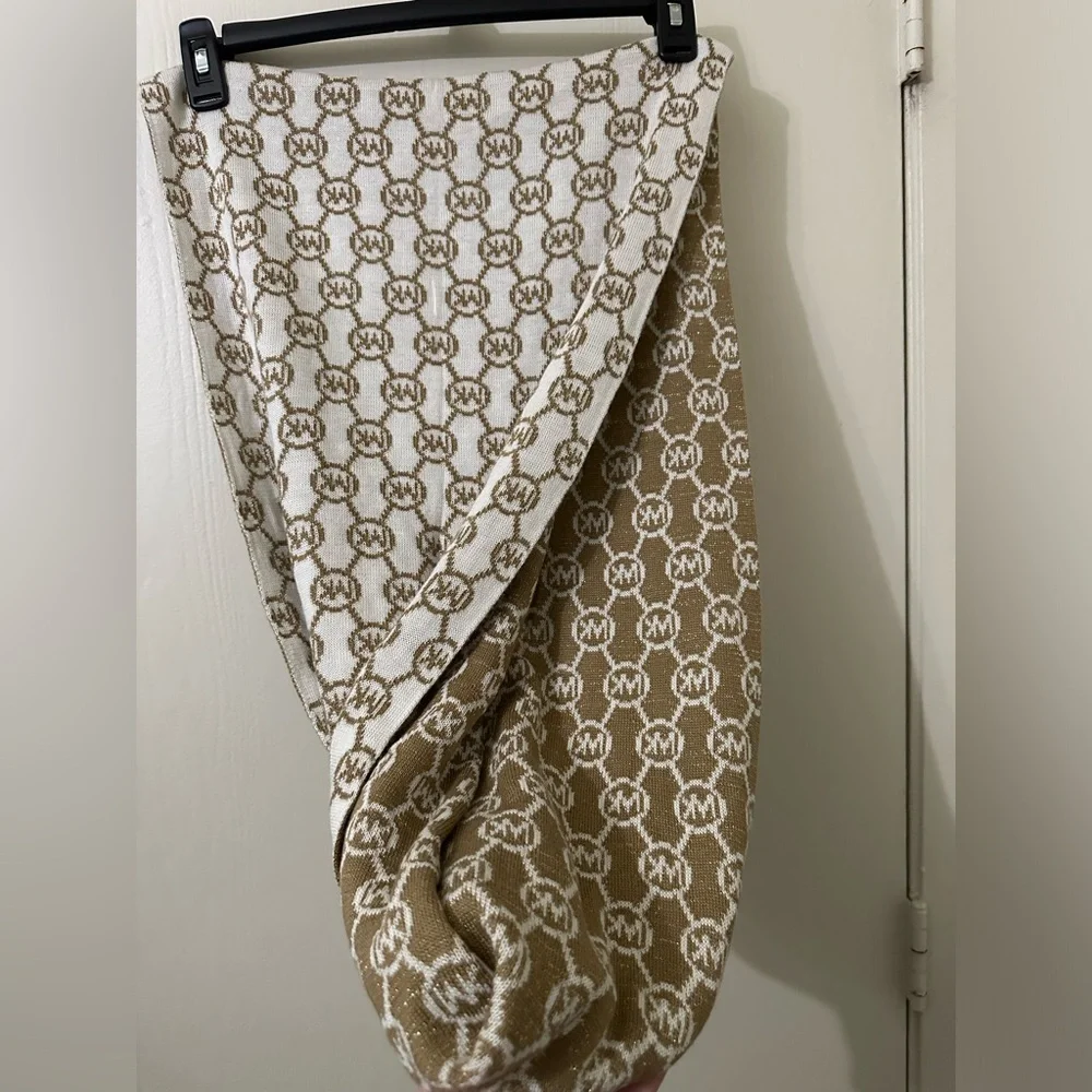 Michael Michael Kors MK Logo Gold Cream Infinity Wrap Scarf